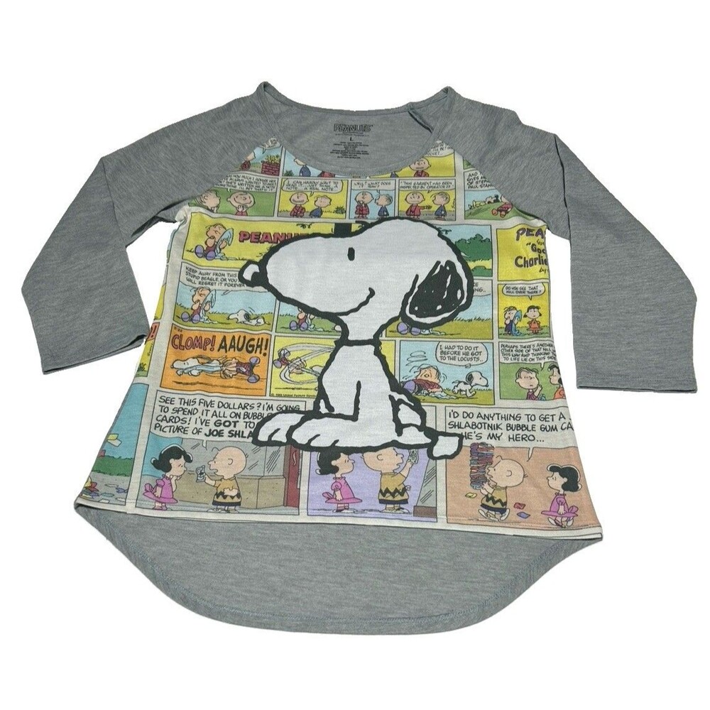 Peanuts Snoopy Comic Strip Graphic Gray Long Sleeve T-Shirt Women's Size Large - Picture 2 of 6